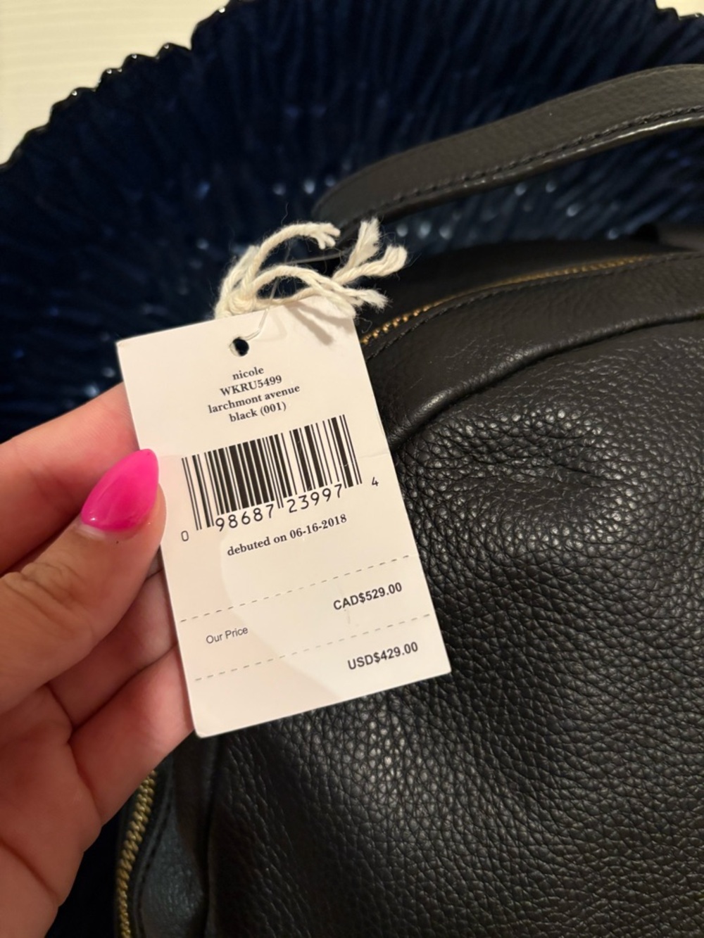 Kate Spade Black Pebbled Leather Backpack NWT - Picture 2 of 5